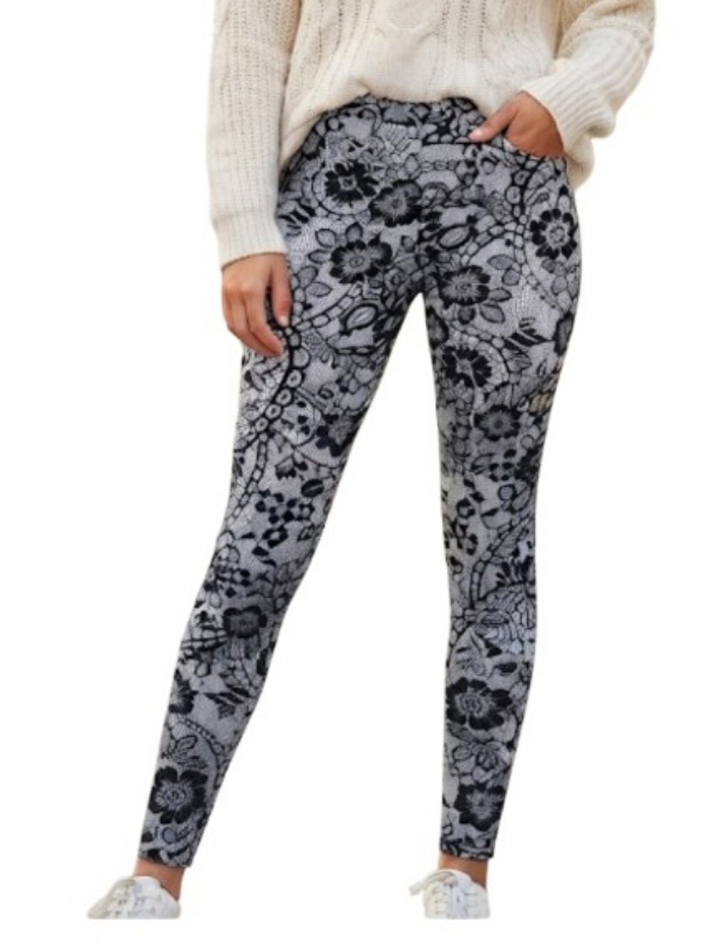 "Princess Vera" Vera Wang Jrs ((S) Black/Gray Floral Leggings